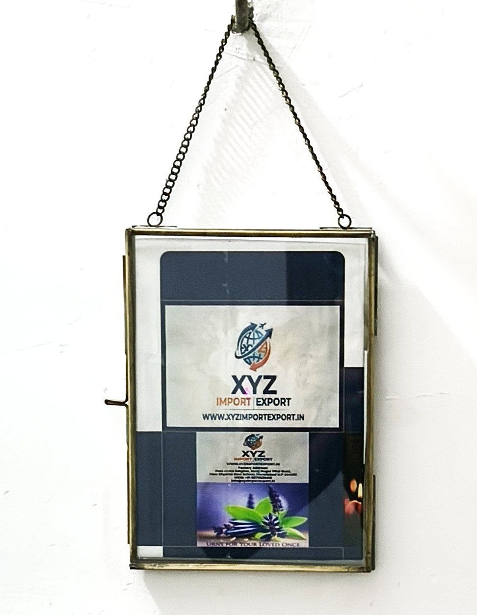 Hanging Glass Photo Frame with Brass Chain gallery image