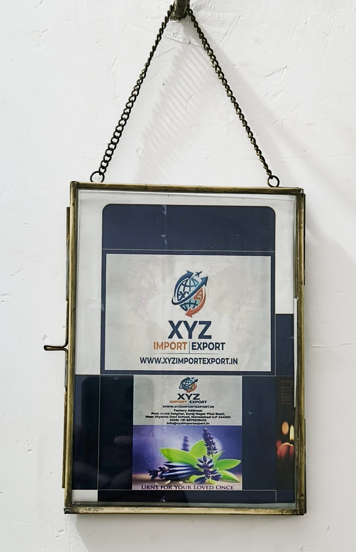 Hanging Glass Photo Frame with Brass Chain gallery image