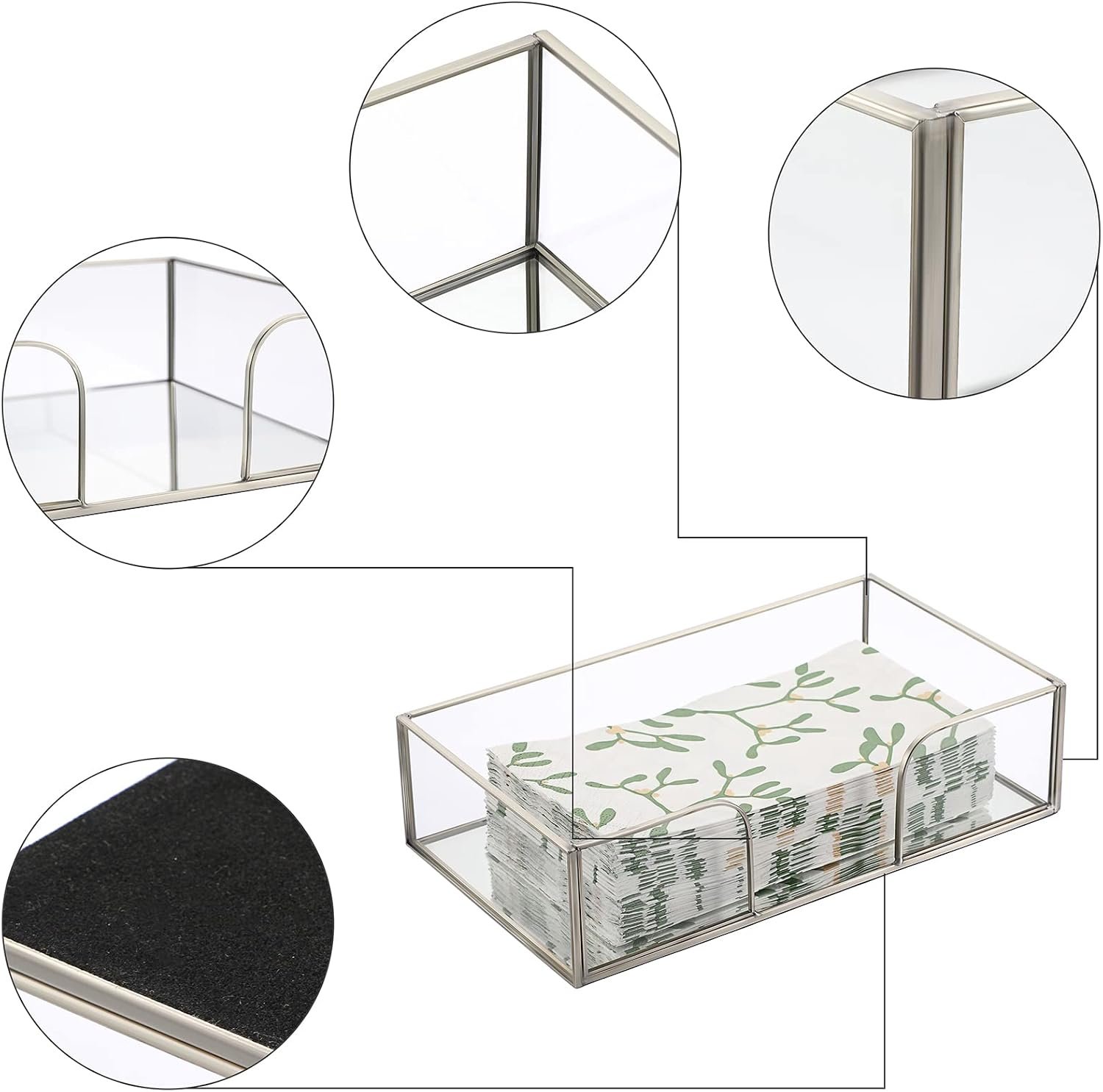 Glass and Metal Guest Napkin Holder with Mirror Base gallery image