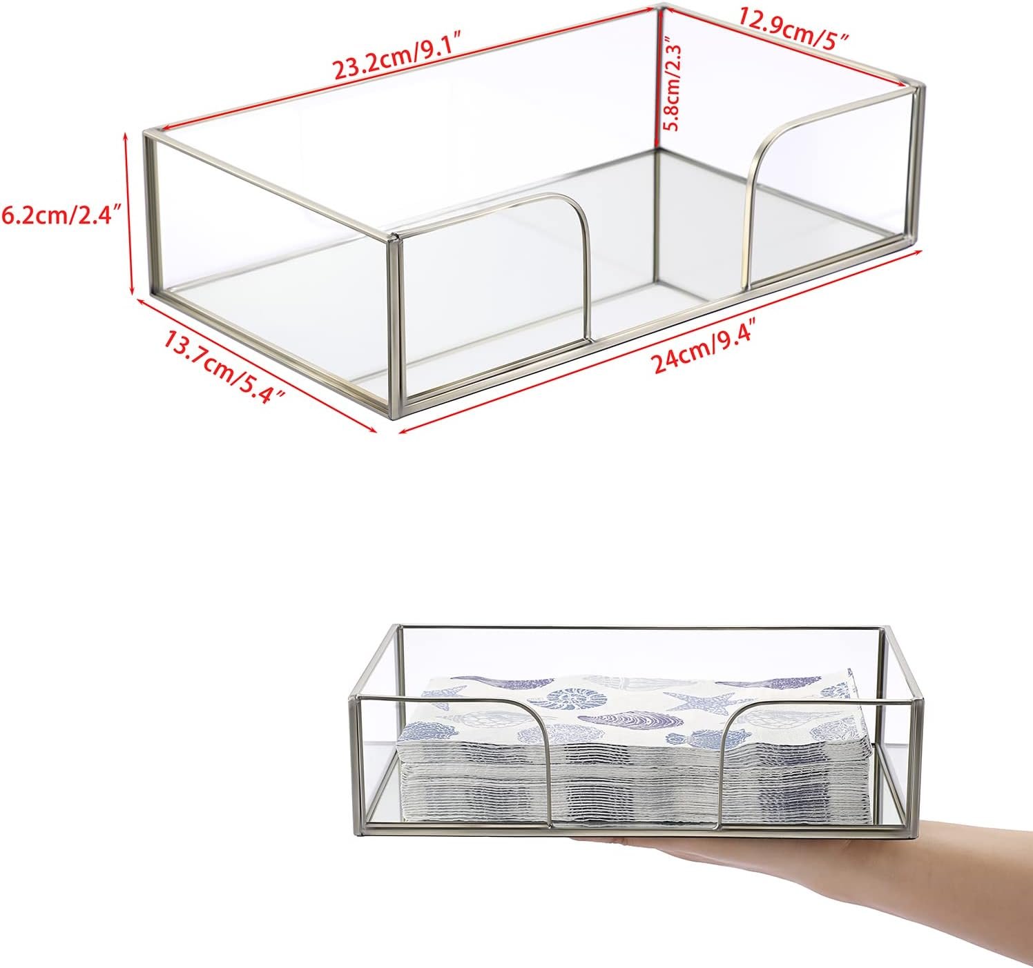Glass and Metal Guest Napkin Holder with Mirror Base gallery image