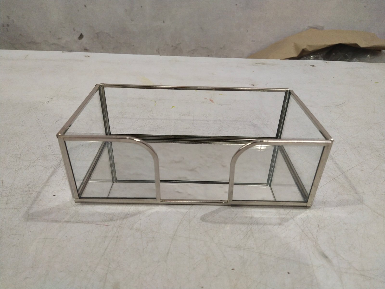 Glass and Metal Guest Napkin Holder with Mirror Base gallery image