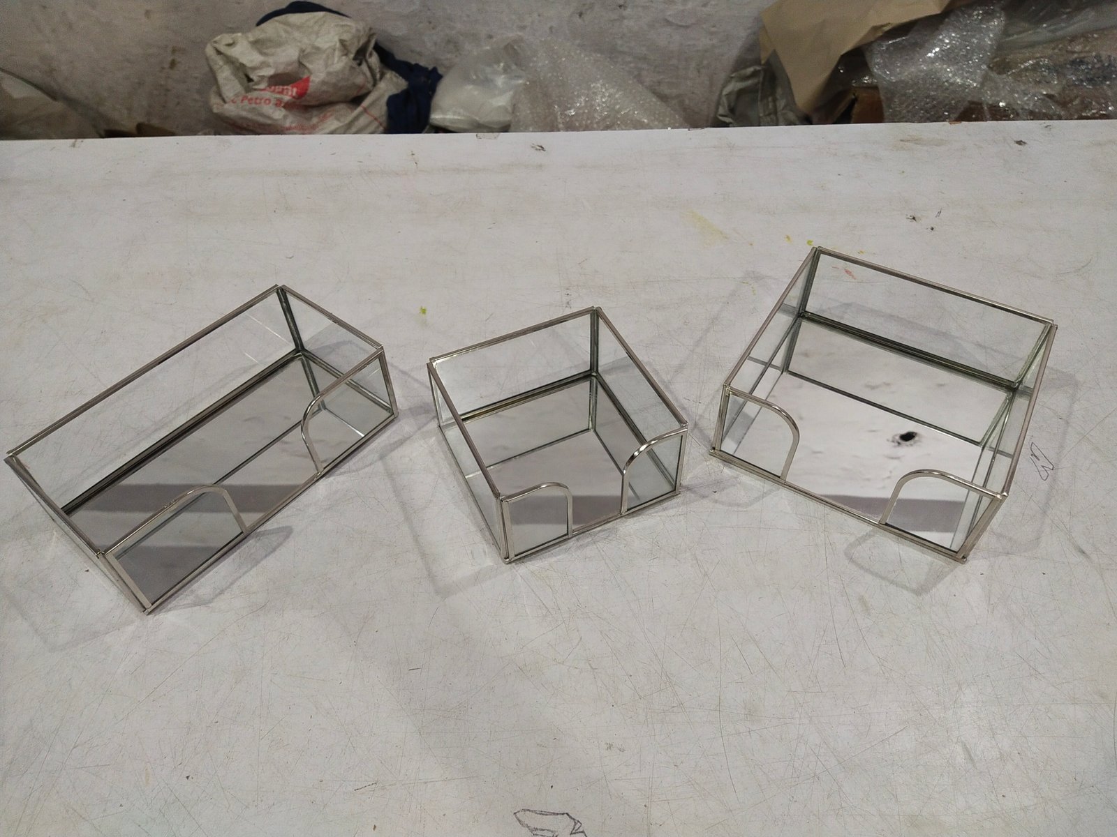 Glass and Metal Guest Napkin Holder with Mirror Base gallery image