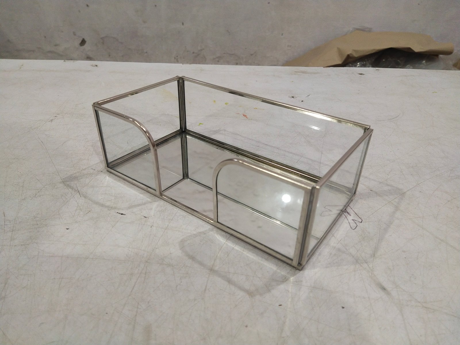 Glass and Metal Guest Napkin Holder with Mirror Base gallery image