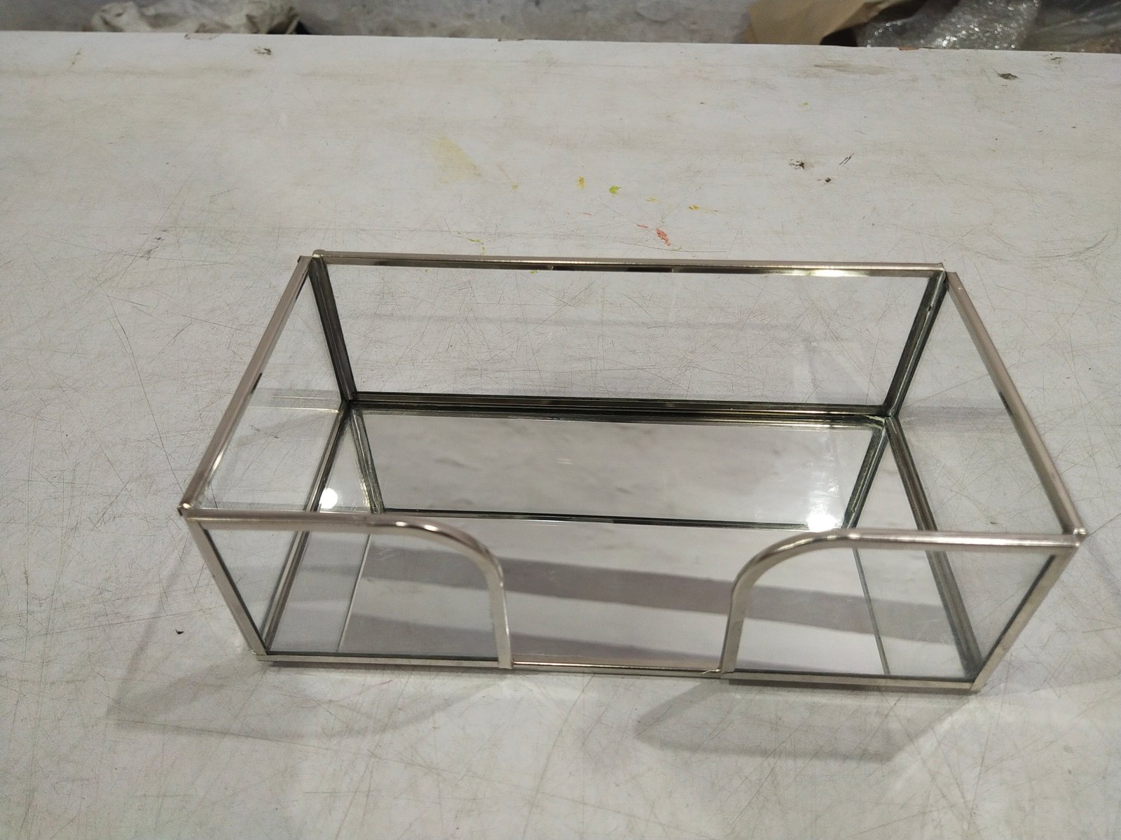 Glass and Metal Guest Napkin Holder with Mirror Base gallery image