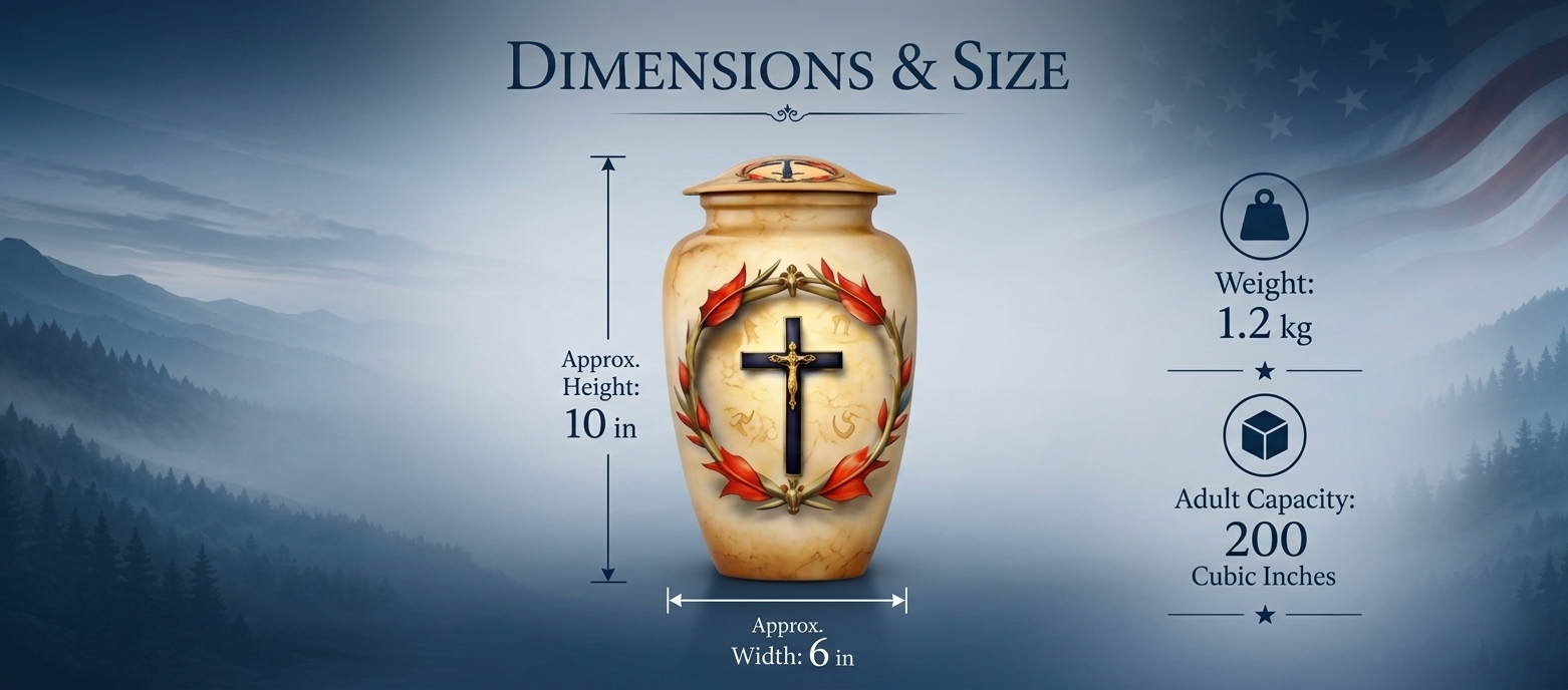 Aluminum Cremation Urn with Cross and Wreath Design gallery image